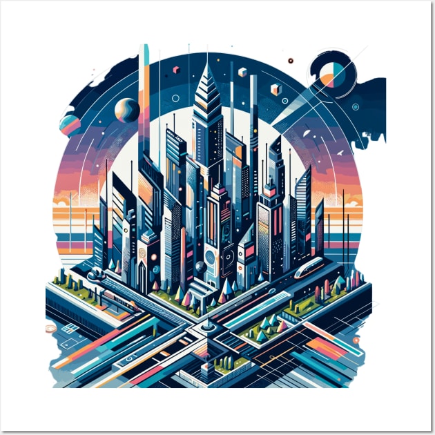 Geometric Cityscape: Future Skyline Wall Art by Graphic Wonders Emporium